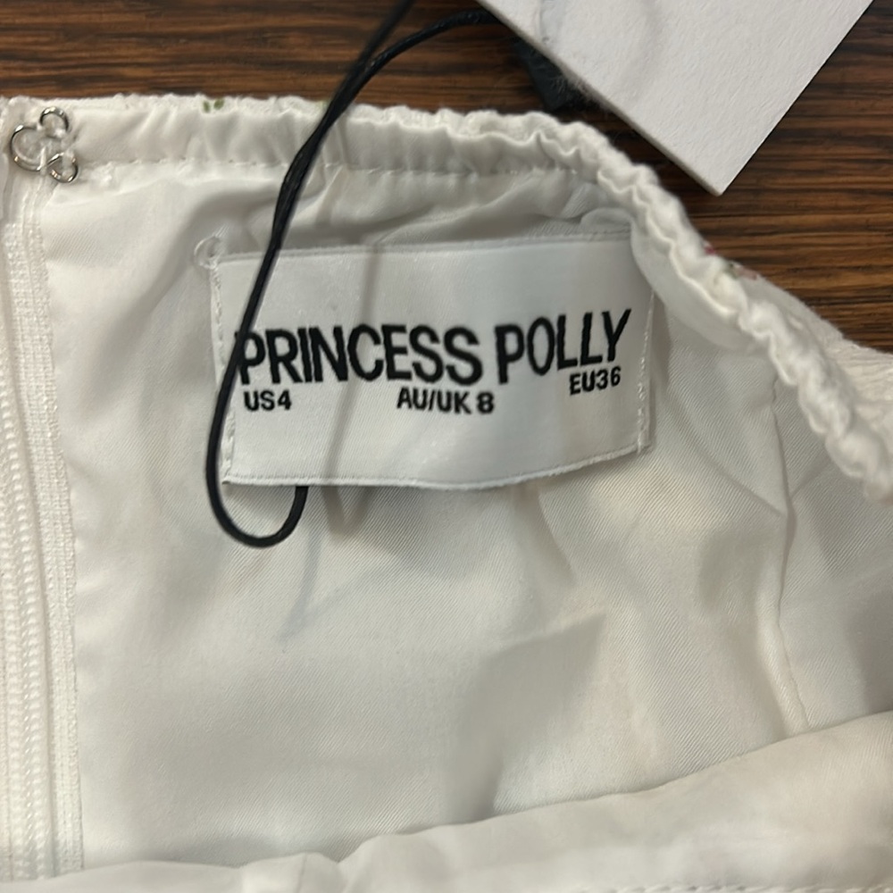 Princess Polly White Mini Dress with Pink Rose Print and Pink Trim - Picture 5 of 9